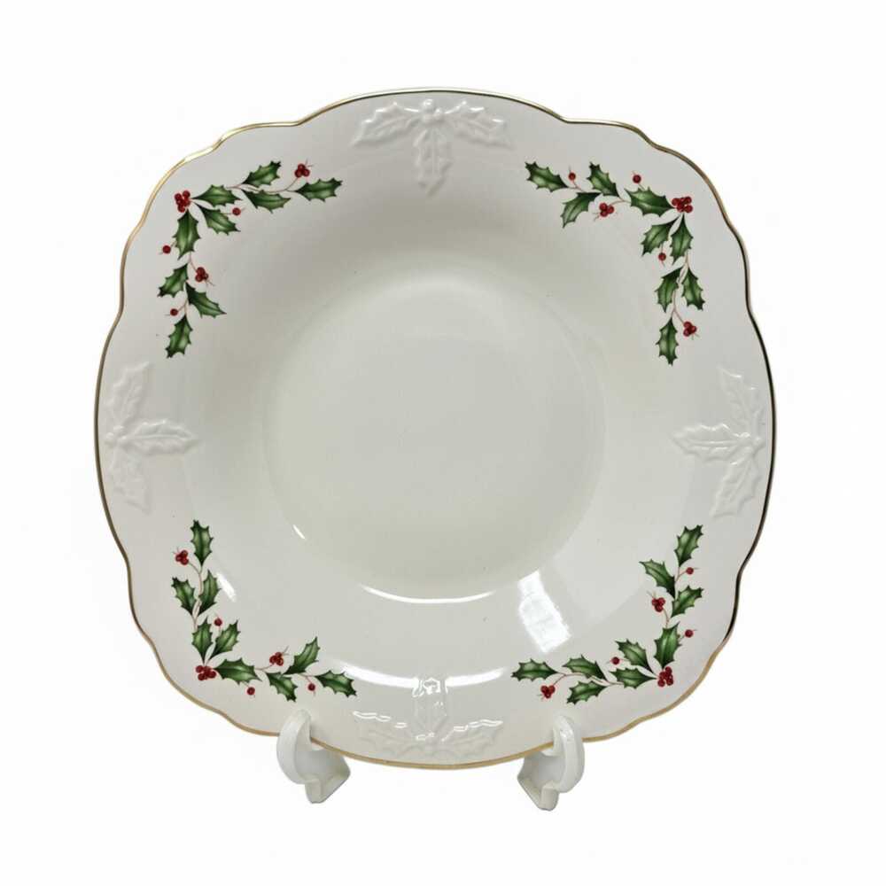 Vintage Lenox “Holiday” Square Rimmed Serving Bowl Holly Berry Christmas
